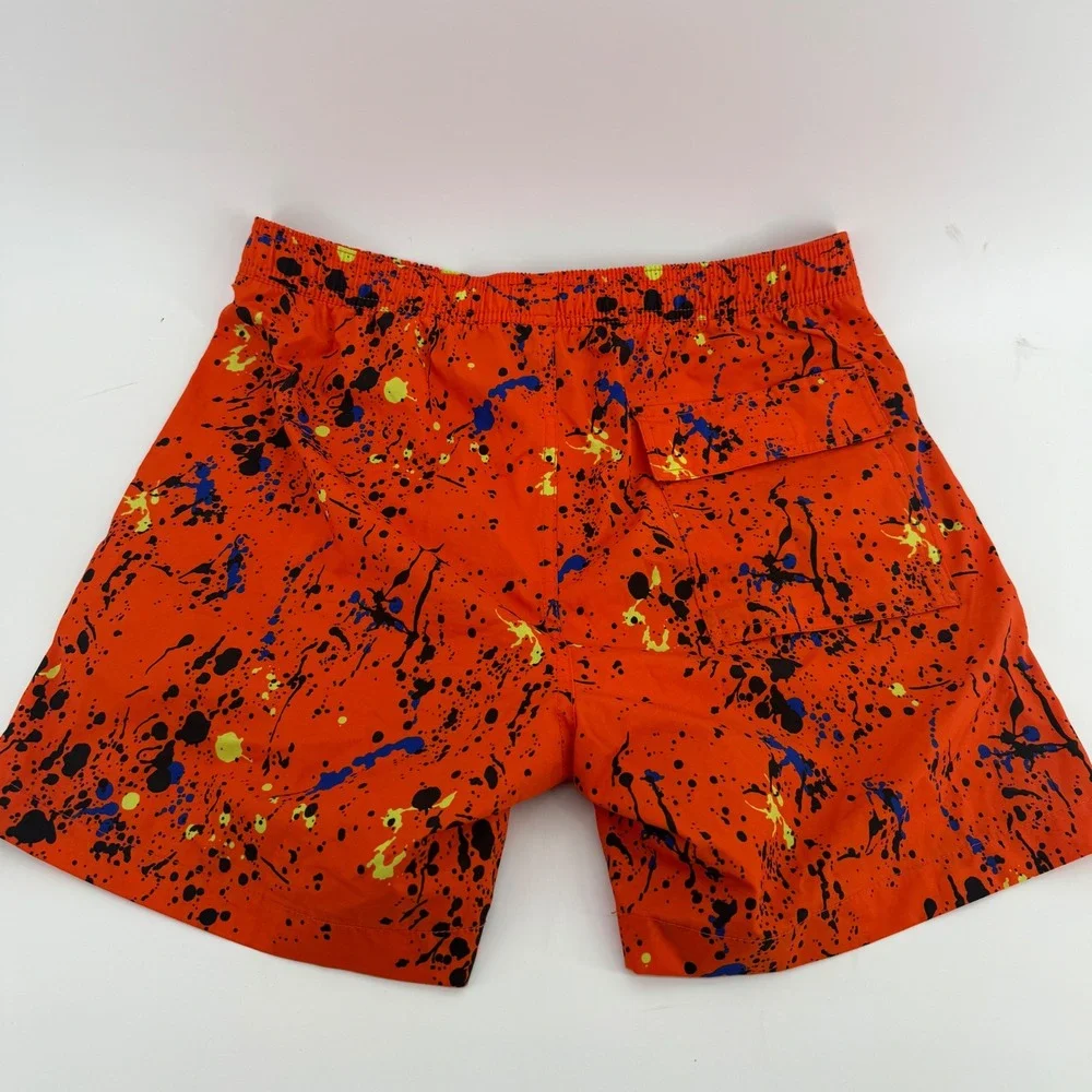 Psycho Bunny Mens Orange Paint Splatter Swim Trunks Shorts Size S